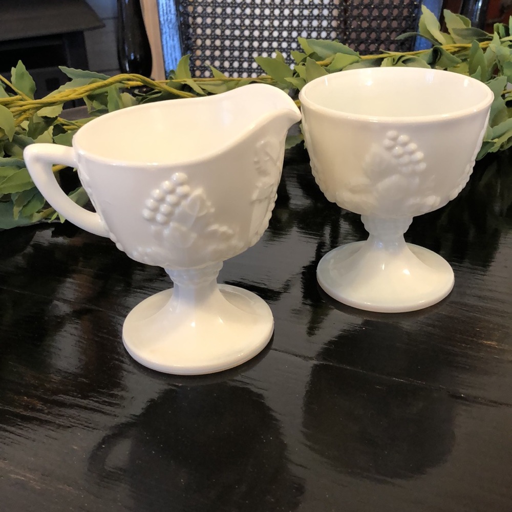 Vintage Colony Harvest Milk Glass Creamer and Sugar Set
